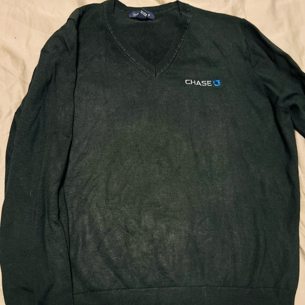 Chase Bank Uniform Lands End Black Sweater Blouse